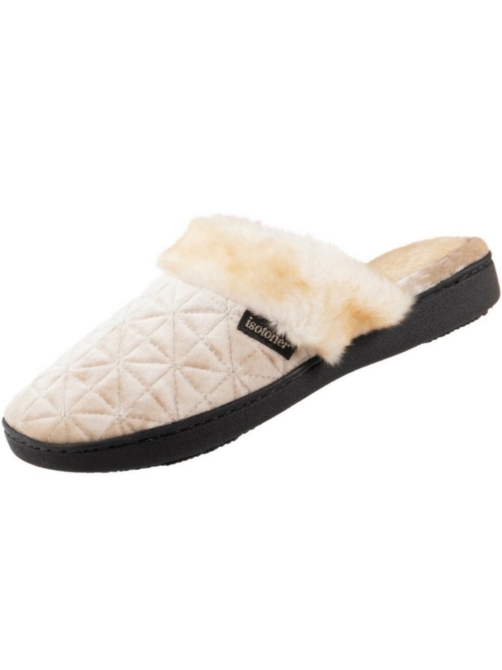 NWT Isotoner Big Girl Crushed Velour Slippers - White Cream, 6.5/7